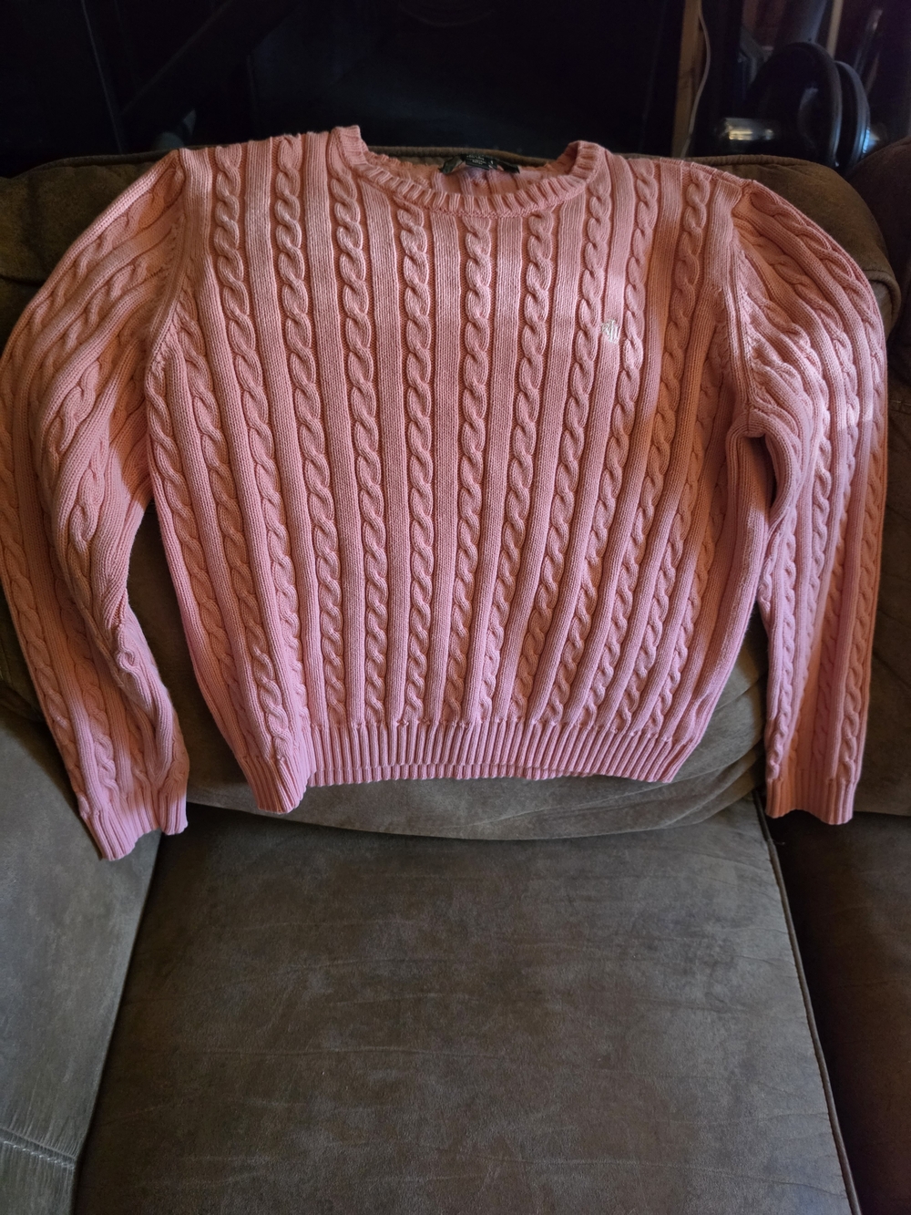 Lauren Ralph Lauren Coral Pink Cable-Knit Crew Sweater